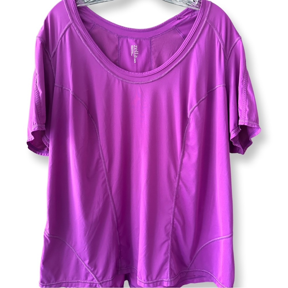 Zella 2X Sunny Run Tee Magenta Short Sleeve Mesh Back Scoop Neck EUC